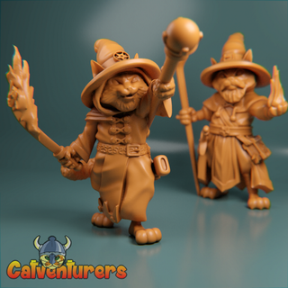 wizard cats set fantasy miniature cat mage staff sword rpg tabletop wargaming medieval minis game character roleplaying warlock feline 3d print model - Mito3D