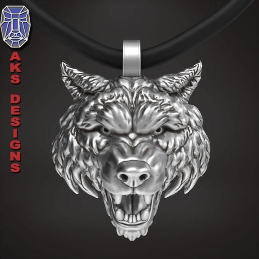 wolf 1 pendant jewelry jewel jewellery biker gang club riders punk jewelri skull rings beast dog wild animal organic fur hairs teeth angry pendants 3D print model - Mito3D