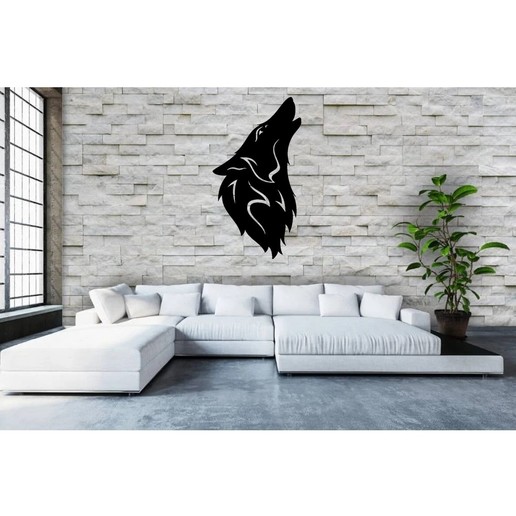 loup 2 la sculpture murale en 2d art 3D print model - Mito3D