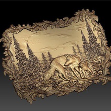 wolf cub nature forrest cnc router art frame 3d print model - Mito3D