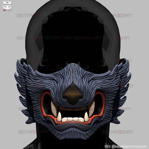 lobo cara máscara cosplay alto calidad detalles 3d impresión modelo Arte fantasma tsushima diablo japonés Japón ghostoftsushima hannya oni Víspera Santos 3D print model - Mito3D