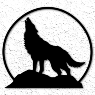 wolf howling moon wall art decor 2d wolves night sky wildlife wilderness mountains desert low poly coyote woodland den 2dart 3d print model - Mito3D