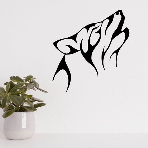 wolf line art vector wall sculpture 2d tatto surfing decor decoration 3D print model - Mito3D