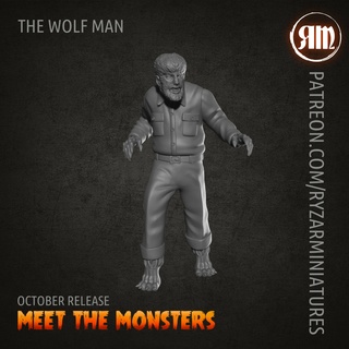 wolf man Game wolfman werewolf lycanthrope horror monster halloween boardgame horrified rpg dnd cthulhu mini universal miniature 28mm 32mm ryzar ryzarminis ryzarminiatures 3d print model - Mito3D