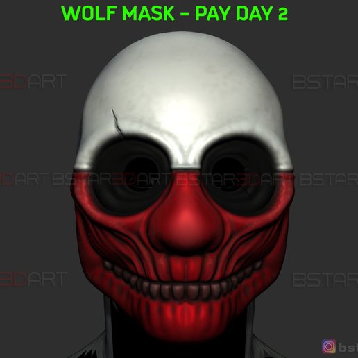 lupo maschera giorno paga 2 Halloween cosplay arte hoxton pagare payday2 3D print model - Mito3D