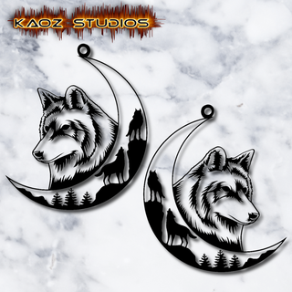 wolf moon earrings wolves howling pendant keychain animal 2d art jewelry scenery mountains set jewelery jewellery necklace free bundle holiday party low poly 3d print model - Mito3D