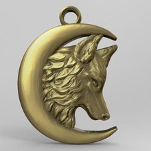 wolf moon pendant 5 jewelry jewel art animal head 3d print model - Mito3D