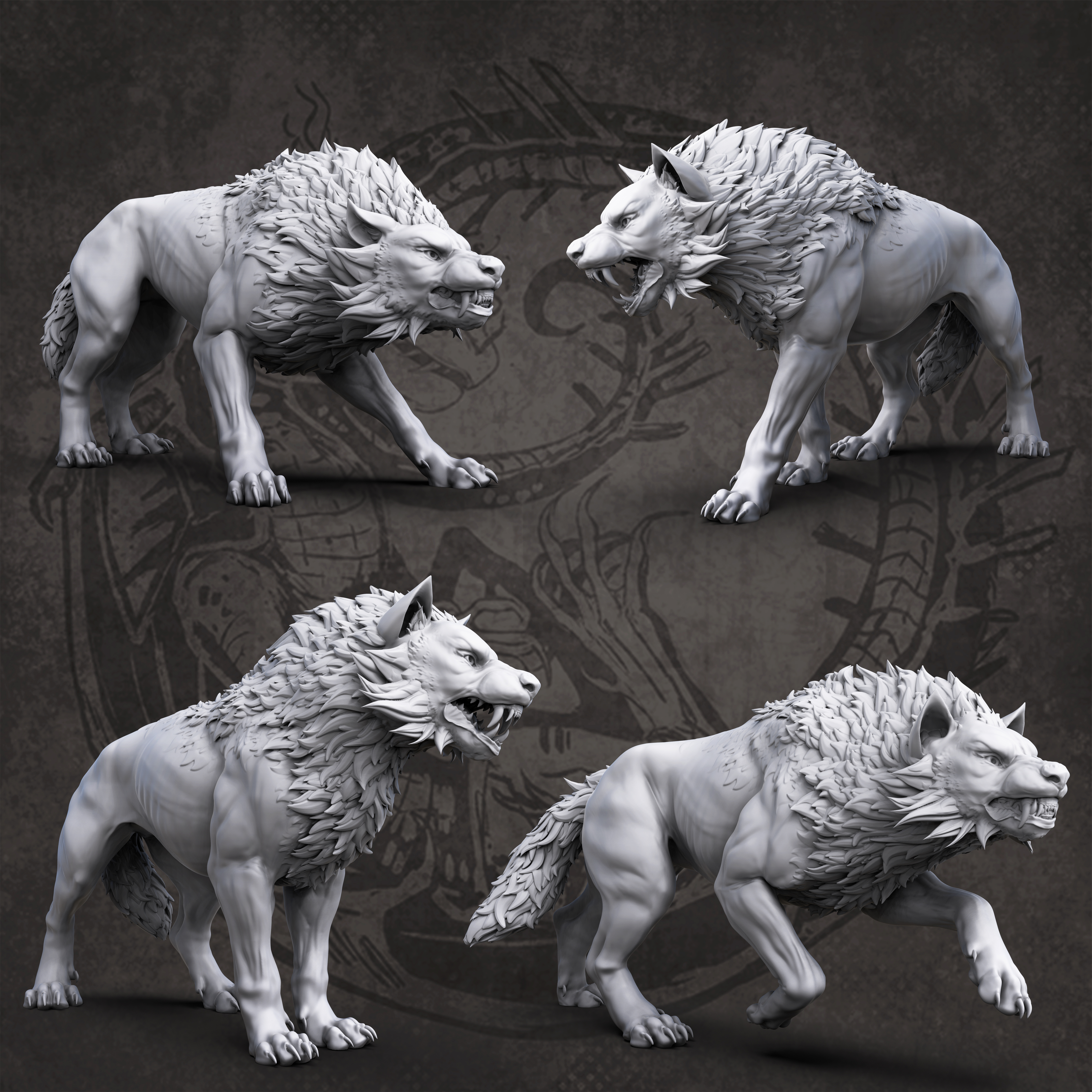 wolf pack wolves canine dog dnd werewolf creature monster beast 3D print model - Mito3D