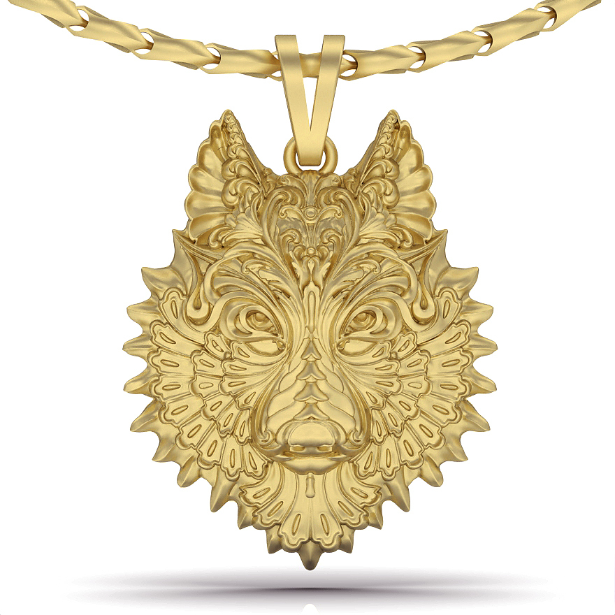Loup pendentif argent or bijoux imprimable 3d modèle tendance mode conception zbrush tigre 3D print model - Mito3D