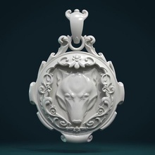 wolf pendant ii jewelry leaves decoration curls fine art artistic baroque head carnivora 3d print model - Mito3D
