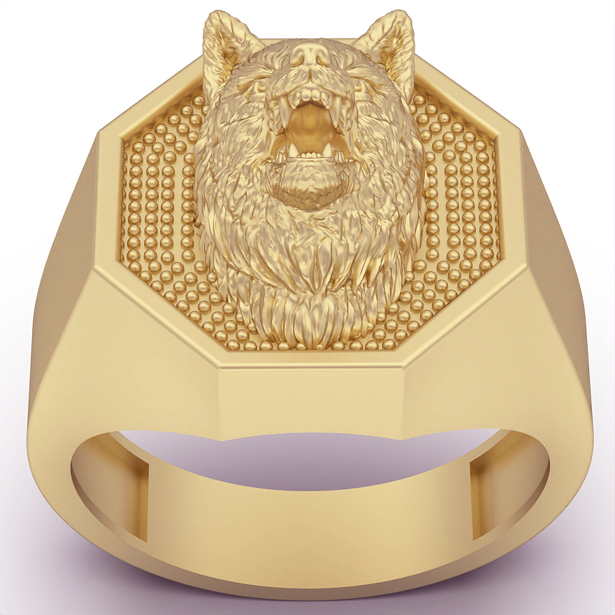 Loup bague argent or bijoux imprimable 3d modèle tendance mode conception zbrush tigre 3D print model - Mito3D