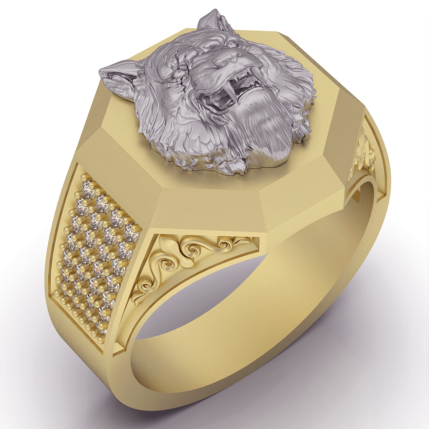 lupo squillare argento oro gioielleria stampabile 3d modello tendenza moda design zbrush tigre 3D print model - Mito3D