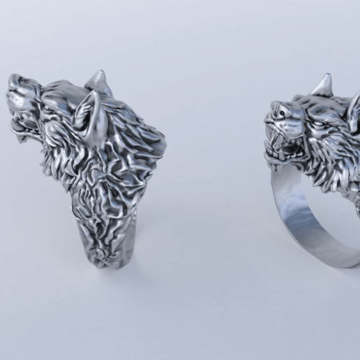 Lobo anel joalheria animal cabeça homens esterlina 3D print model - Mito3D
