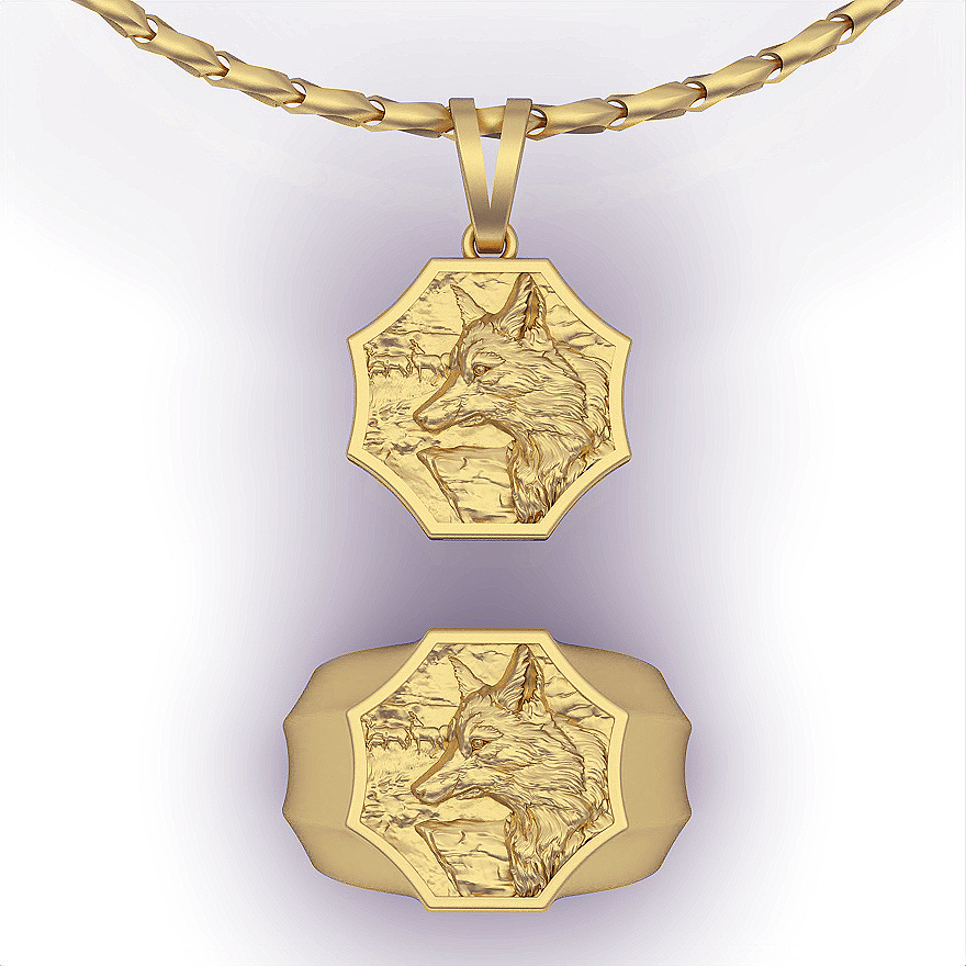 Lobo anel pingente prata ouro joalheria imprimível 3d modelo tendência moda Projeto zbrush tigre 3D print model - Mito3D