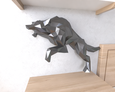 Wolf Mauer Lowpoly Tier geometrisch Origami Kunst Skulptur Statue facettiert dekorativ Modell niedrig poly Fantasie 3d print model - Mito3D