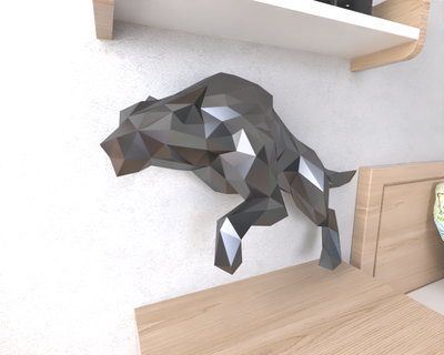 lupo parete lowpoly animale geometrico origami arte scultura statua sfaccettato decorativo modello Basso poli fantasia 3d print model - Mito3D
