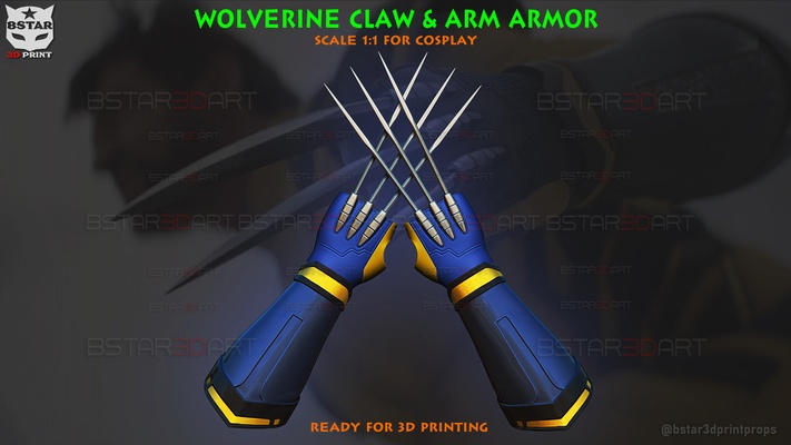 wolverine gloves claw arm armor - marvel cosplay art mask weapon armarmor deadpool claws 3 halloween 3d print model - Mito3D
