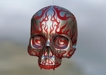 woman's skull engraved flame style skull female ornate flaming flames head elegant  3d print model - Mito3D