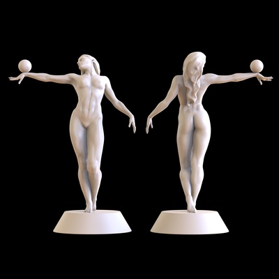 woman balance sculpture art dog dolphin frog owl snail talbot mickey serafine solstice bradley 3d print model - Mito3D