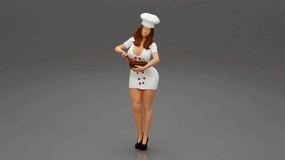 donna chef cucinando cucina vari in posa moda corpo Abiti ragazza carattere umano femmina anatomia statua scultura metamorfosi piedi diorama domestica 3d print model - Mito3D
