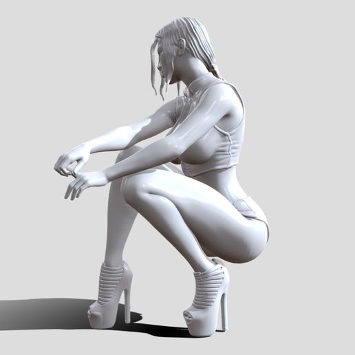 mujer figura vestido desvestido hembra niña cuerpo piernas personaje bonita humano peinado imprimible estatua escultura figurilla miniatura modelo pose sentar 3D print model - Mito3D