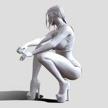 Kadın şekil giyilmiş çıplak kadın kız vücut bacaklar karakter güzel insan saç stili yazdırılabilir heykel heykelcik minyatür model poz oturmak 3d print model - Mito3D