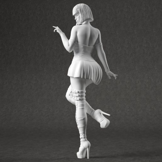 Frau Zahl gekleidet unbekleidet weiblich Mädchen Körper Beine Charakter ziemlich Frisur druckbar Statue Skulptur Figur Miniatur Modell Stiefel Absätze Kleid entkleiden Pose 3D print model - Mito3D