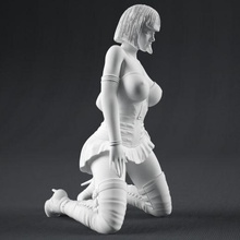 Kadın şekil giyilmiş versiyon kadın kız vücut bacaklar karakter güzel insan saç stili yazdırılabilir heykel heykelcik minyatür poz model bot ayakkabı korse elbise oturmak 3d print model - Mito3D