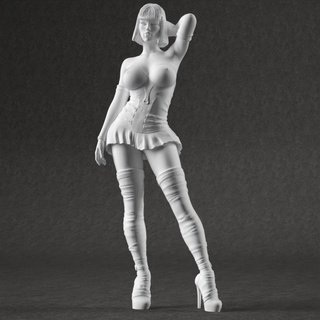 femme figure vêtu version femelle fille corps jambes personnage joli Humain coiffure imprimable statue sculpture figurine miniature bottes tissu robe mignonne talons 3d print model - Mito3D