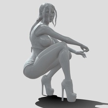 Kadın şekil giyilmiş versiyon kadın kız vücut bacaklar karakter güzel insan saç stili yazdırılabilir heykel heykelcik minyatür model insanlar poz topuklu 3d print model - Mito3D