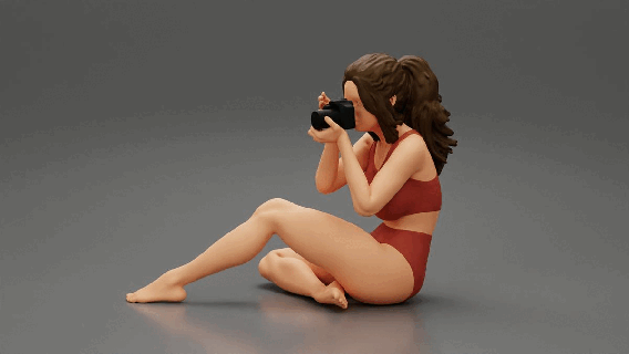 mujer fotógrafo bikini sentado participación cámara posando personas cuerpo niña personaje humano hembra anatomía estatua 3d print model - Mito3D