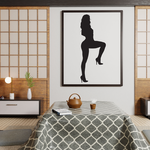 femme silhouette 1 art décor image fille clipart maison chambre conception 3D print model - Mito3D