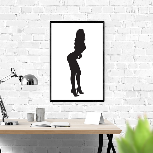 femme silhouette 5 art décor image fille clipart maison chambre conception Toile 3D print model - Mito3D
