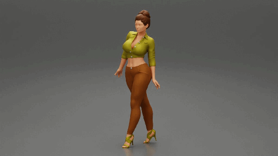woman walking jacket pants high heels 3d print model female stylish dress body fashion clothes girl character human anatomy statue sculpture morph standing people hairstyle poly 3d print model - Mito3D