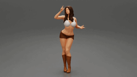 mulher vestindo chuteiras curto saia 3d impressão modelo posando moda corpo roupas menina personagem humano fêmea anatomia estátua escultura metamorfose pé Penteado cabelo 3d print model - Mito3D