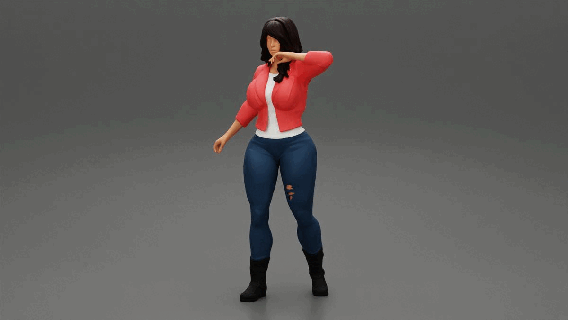 mulher vestindo jeans terno 3d impressão modelo menina posando pose corpo personagem humano fêmea anatomia estátua escultura metamorfose figura moda imprimível Jean 3d print model - Mito3D