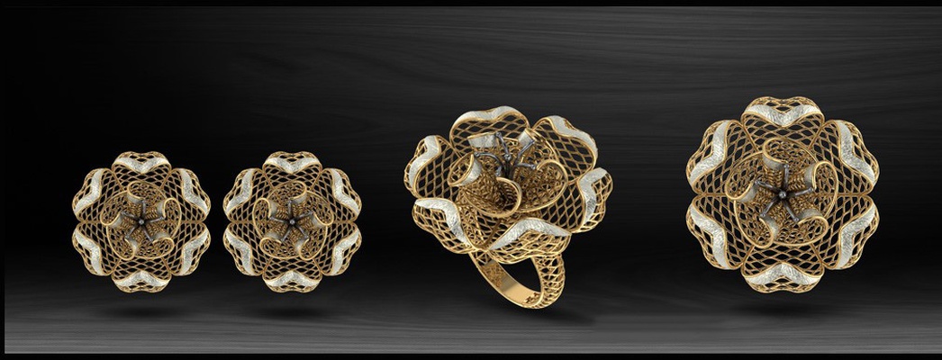women's jewelry set ring earrings pendant rings casting 3d print model - Mito3D