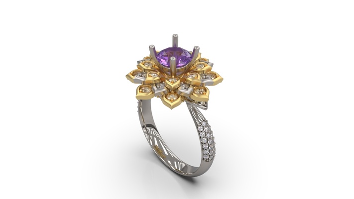 mujer flor diamante roca solitario oro anillo us 6 5 niña joyería joya lujo stl regalo 3d print model - Mito3D