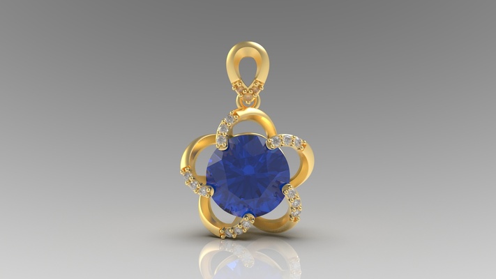 women lady flower diamond pendant necklace luxury jewel jewelry jewellery stl woman love 3d print model - Mito3D