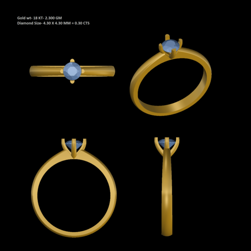 KADIN tek elmas yüzük 3D print model - Mito3D