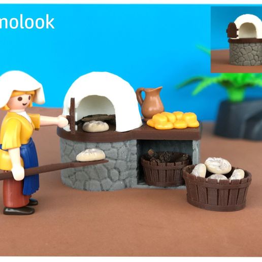 wood fired forno medieval pão natividade cena escala playmobil figuras jogos brinquedos arte brinquedo cliques casa Natal belen miniaturas boneca 3D print model - Mito3D