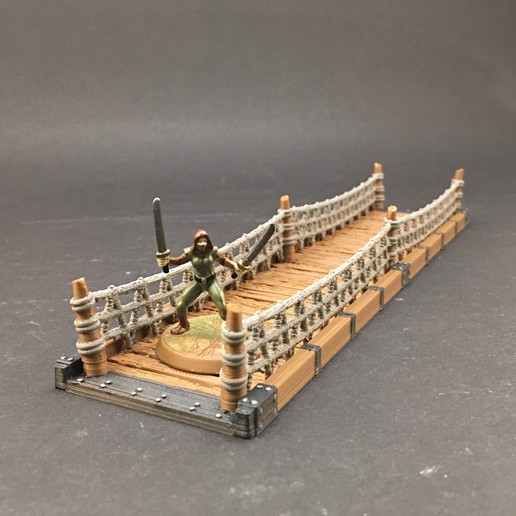 ponte di legno corda ringhiere 28mm gioco scatter terreno miniatura paesaggio fantasia dnd in da tavolo 3D print model - Mito3D