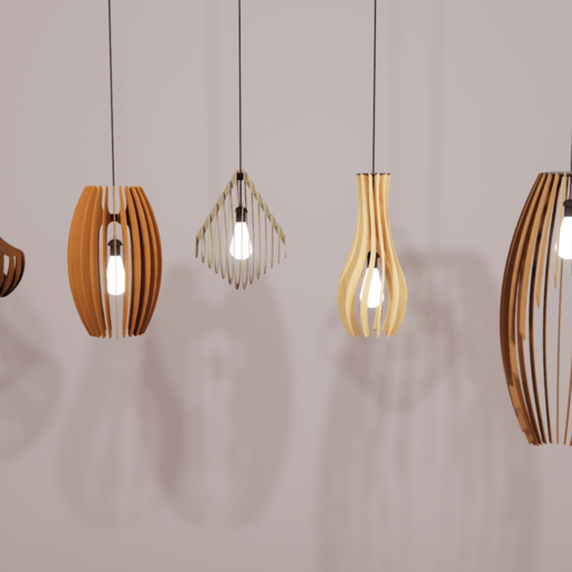 wood lamp set light interior design restaurant forniture architecture 3D print model - Mito3D