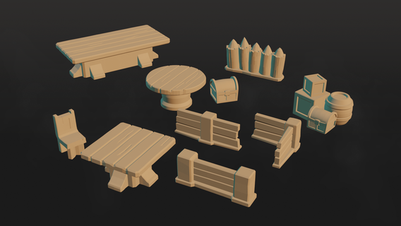 madeira rpg terreno masmorra estilo dnd descobridor paredes udt tabela taberna Fazenda cadeira poli 3d print model - Mito3D
