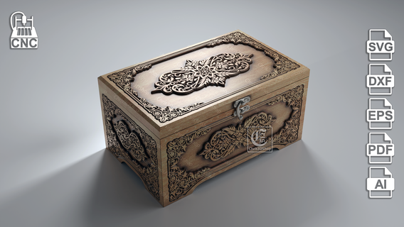 wooden box 2 - files cnc svg dxf eps ai pdf v-carved jewelry square engraved router vcarve aspire artcam carveco 3d print model - Mito3D