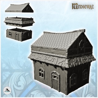 wooden building tiled roof floor 27 - medieval feudal archaic saga 28mm 15mm architecture tabletop miniatures scenery wargame game terrain house accessories middle age dark rose war traditionnal fantasy european village 3d print model - Mito3D