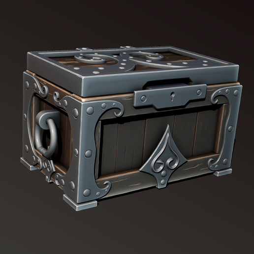 Holztruhe Kunst 3dprint 3dmodel drucken 3d creality fdm ender ender3 zbrush highpoly skulpture design Brust sicher box repository Sarg lock Schlüssel 3D print model - Mito3D