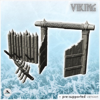 wooden fortification set gate barricade 2 - north northern norse nordic saga 28mm 15mm building architecture tabletop miniatures scenery wargame game terrain house accessories dark fantasy viking lotr age scandinavian middle clash normans medieval 3d print model - Mito3D