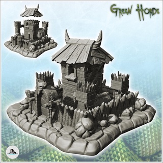 wooden fortified tower chaos floor door surmounted skull 10 - ork green horde fantasy beast demon ogre building architecture tabletop miniatures scenery wargame game terrain house accessories orc warrior rings lotr medieval orcus evil savage waaagh grunt 3d print model - Mito3D