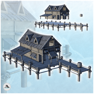 wooden half-timbered port warehouse quay canopy 9 - pirate jungle island beach piracy caribbean medieval building architecture tabletop miniatures scenery wargame game terrain house accessories middle age tropical buccaneers corsairs sea harbour historical modern 3d print model - Mito3D